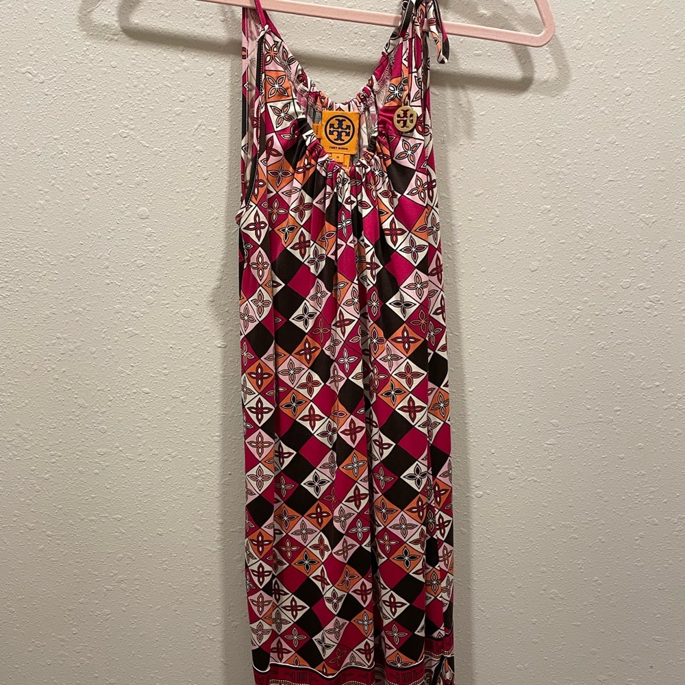 Tory Burch Pink and Black Geometric Maxi Dress